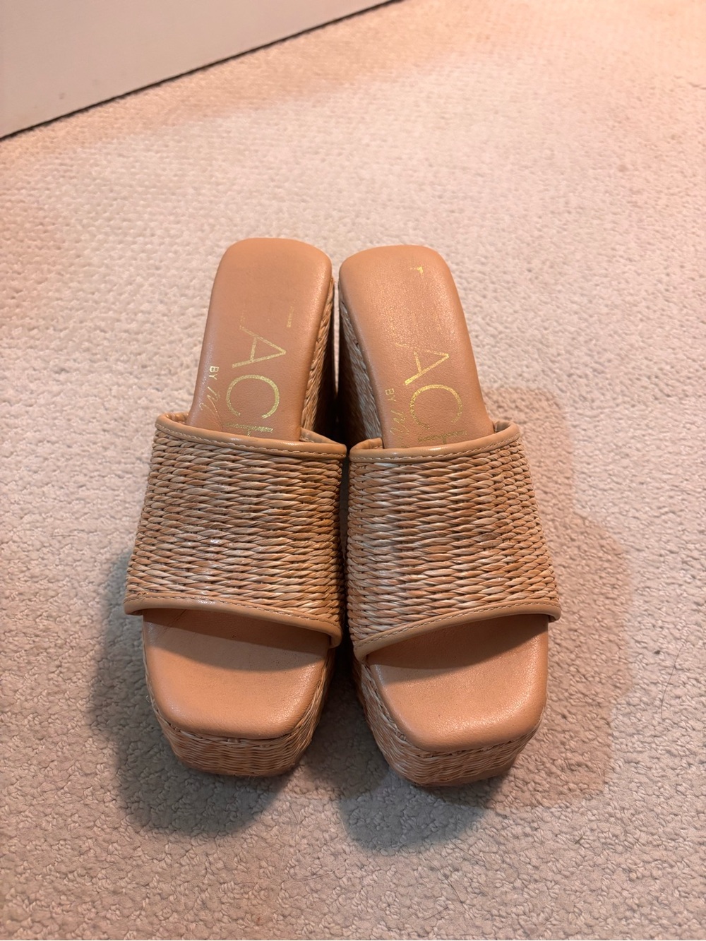 Woven Tan Platform Slide Wedges - Picture 3 of 5
